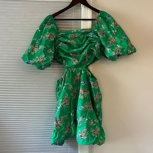 Green floral cut out dress